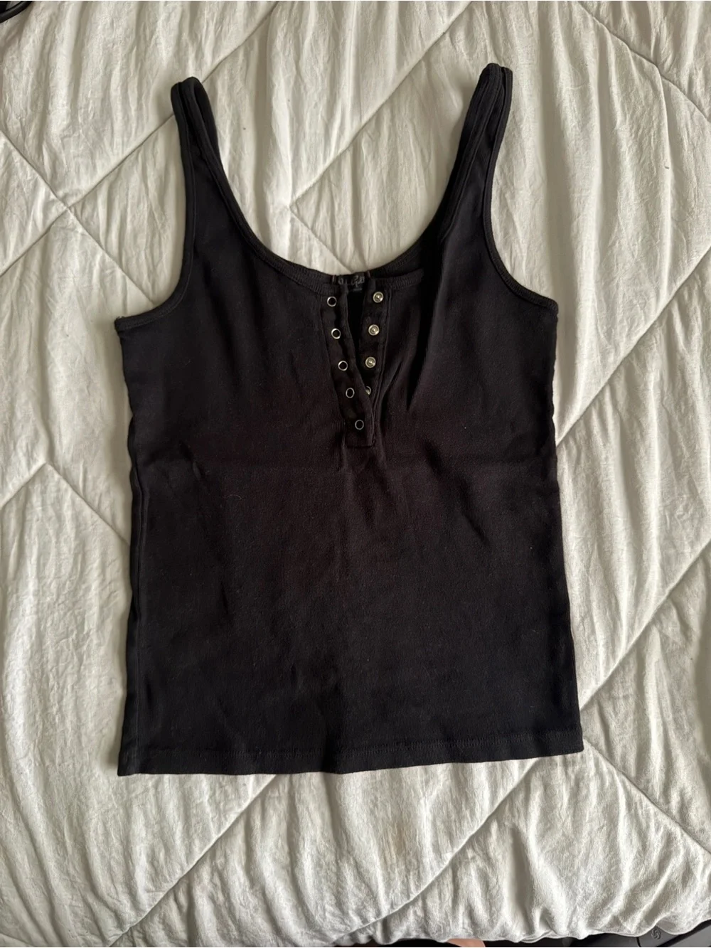 Brandy Melville Black Scoop Tank with Snap Placket